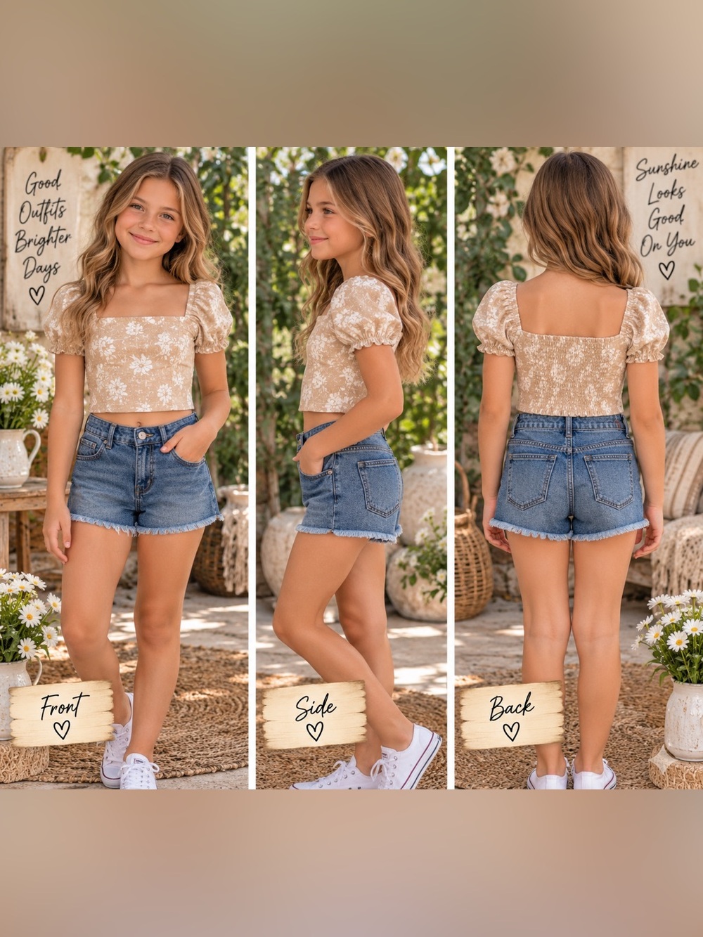 NWT - Paisley Lane Girls Size 10 Floral Linen Blend Puff Sleeve Crop Top
